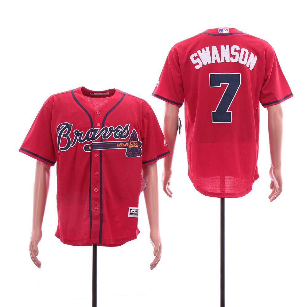 Men Atlanta Braves 7 Swanson Red Elite MLB Jerseys